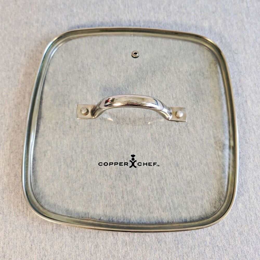 Copper Chef Square Clear Glass Lid w/ Stainless Steel Handle Approx 9.25 in.
